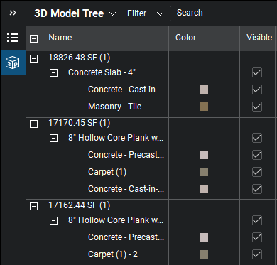 3D Model Tree Panel