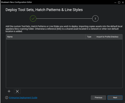 Skærmbilledet Installer Værktøjssæt, Skraveringsmønster og Stregtyper til implementering af udvidelser