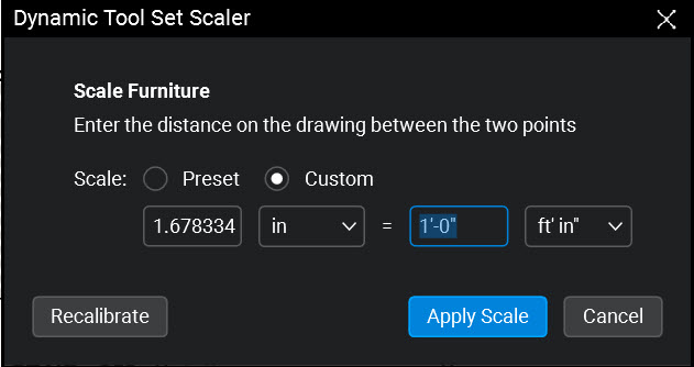 Dynamic Tool Set Scaler dialog