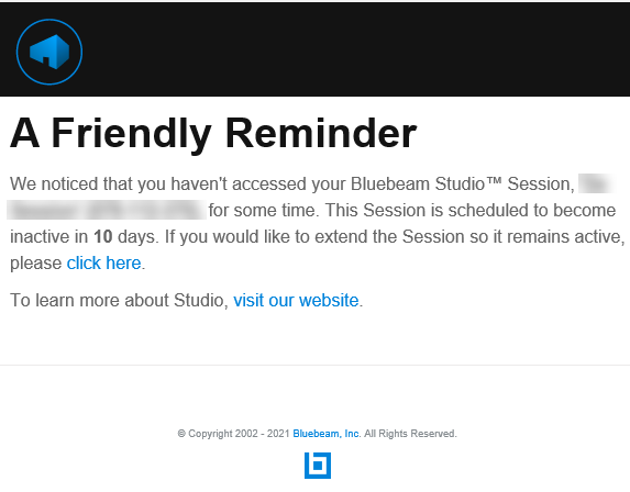 "A friendly reminder" email to extend the Session