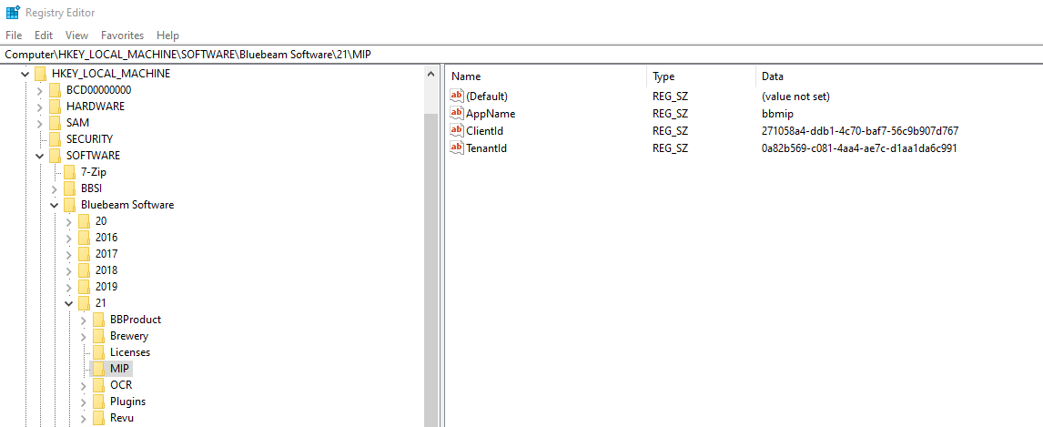 MIP registry key example