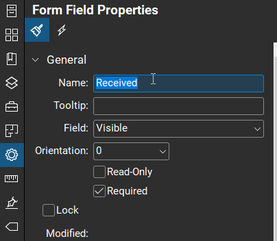 Form Field Properties dialog