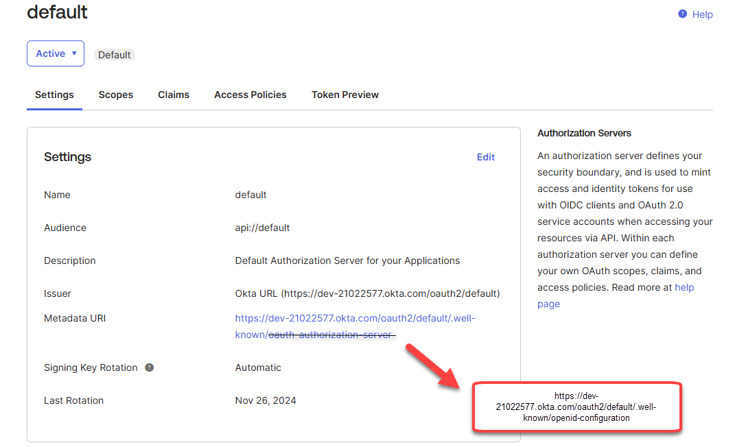 Page des paramètres de l’application Okta indiquant comment modifier l’URI des métadonnées comme indiqué dans cette étape.
