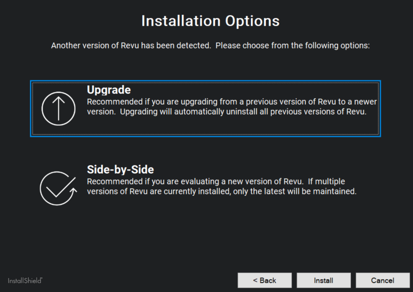 Capture d'écran des options d'installation dans la fenêtre d'installation