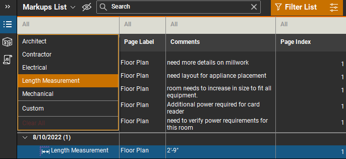 Marcature in un elenco filtrato
