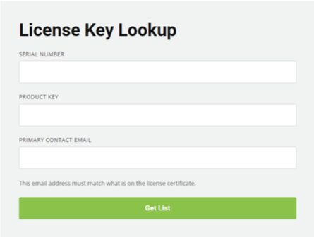 Skjermbilde for oppslag av lisensnøkkel