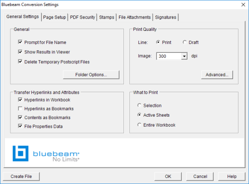 Excel General Settings Tab