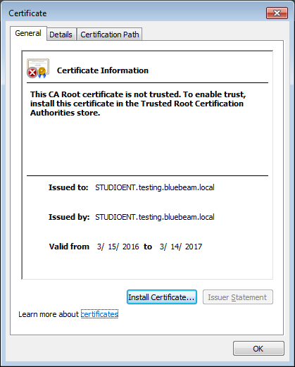 Bluebeam studio view certificate