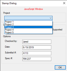 Submittal Stamp Dialog Dropdown