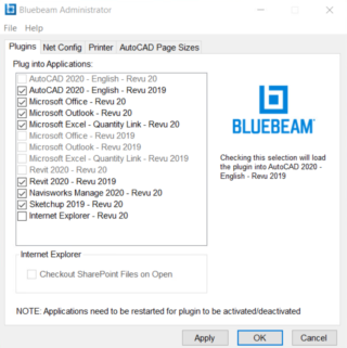 Fliken Plugin-program i Bluebeam Kontrollpanel.