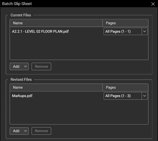 Batch Slip Sheet Dialog Box