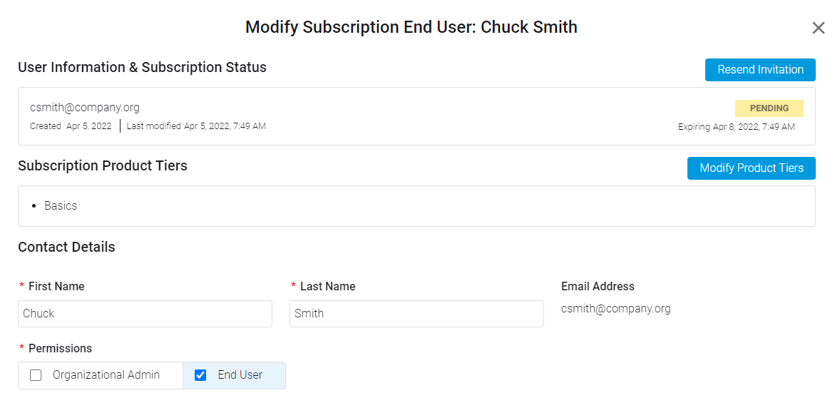 Modify subscription end user