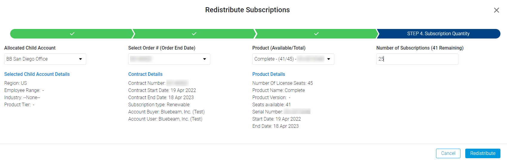 Subscription quantity for reallocation