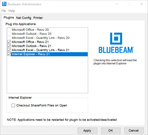 Bluebeam Administrator Plugins tab